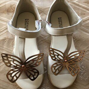 Sophia Webster Mini Girls White w/Gold Butterfly Leather Sandals Size 2